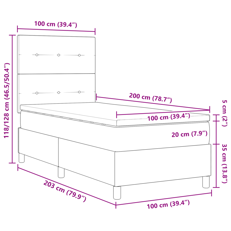 Boxspringbett mit Matratze & LED Dunkelblau 100x200 cm Samt