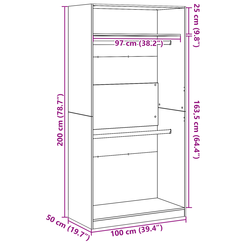 Schwarzer Eichenkleiderschrank - 100x50x200 cm