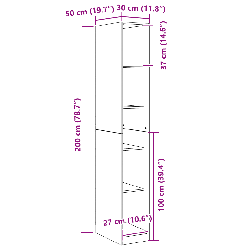 Kleiderschrank Schwarze Eiche - 30x50x200 cm, Aus Holzwerkstoff