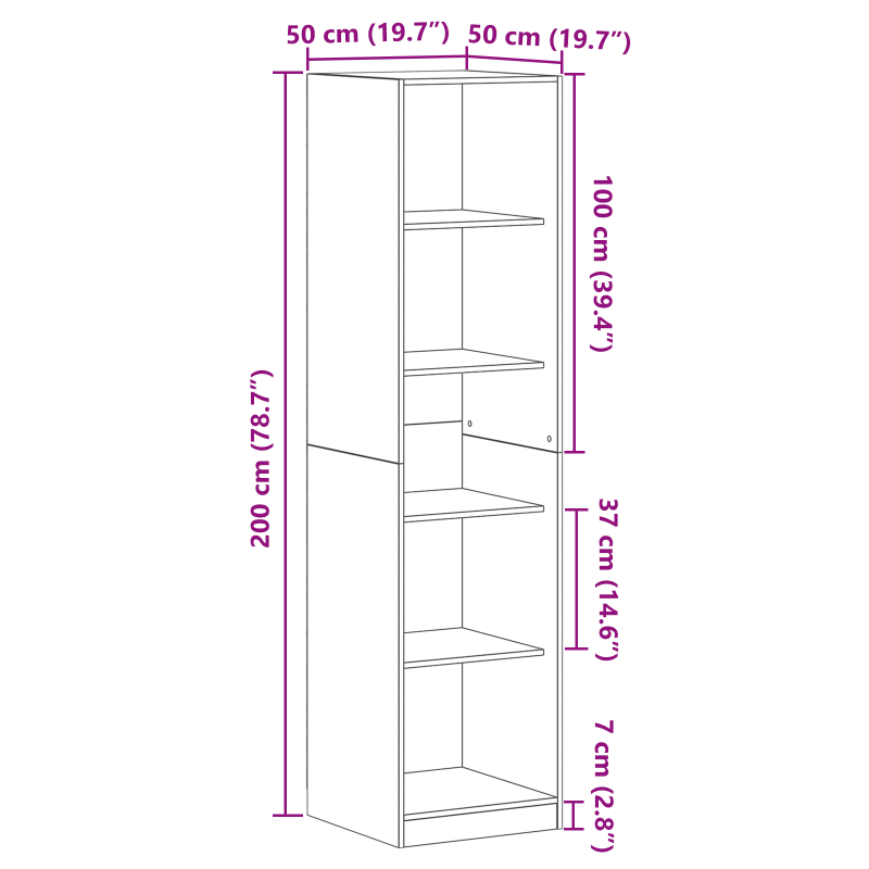 Kleiderschrank aus schwarzer Eiche 50x50x200 cm Möbelspanplatte