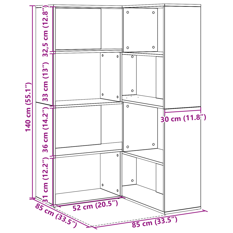 Eckschrank Schwarz Eiche 140x30x140 cm Spanplatte