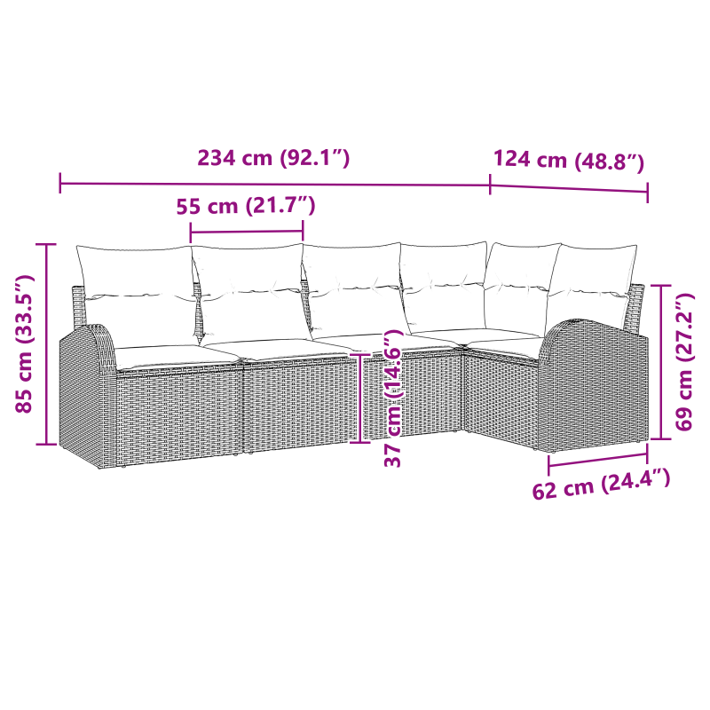 8-teiliges Garten-Sofa-Set mit Kissen in Beige, Poly Rattan