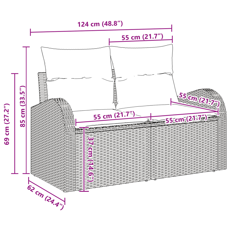 7-teilige Garten Sofa Set mit Kissen Braun Poly Rattan