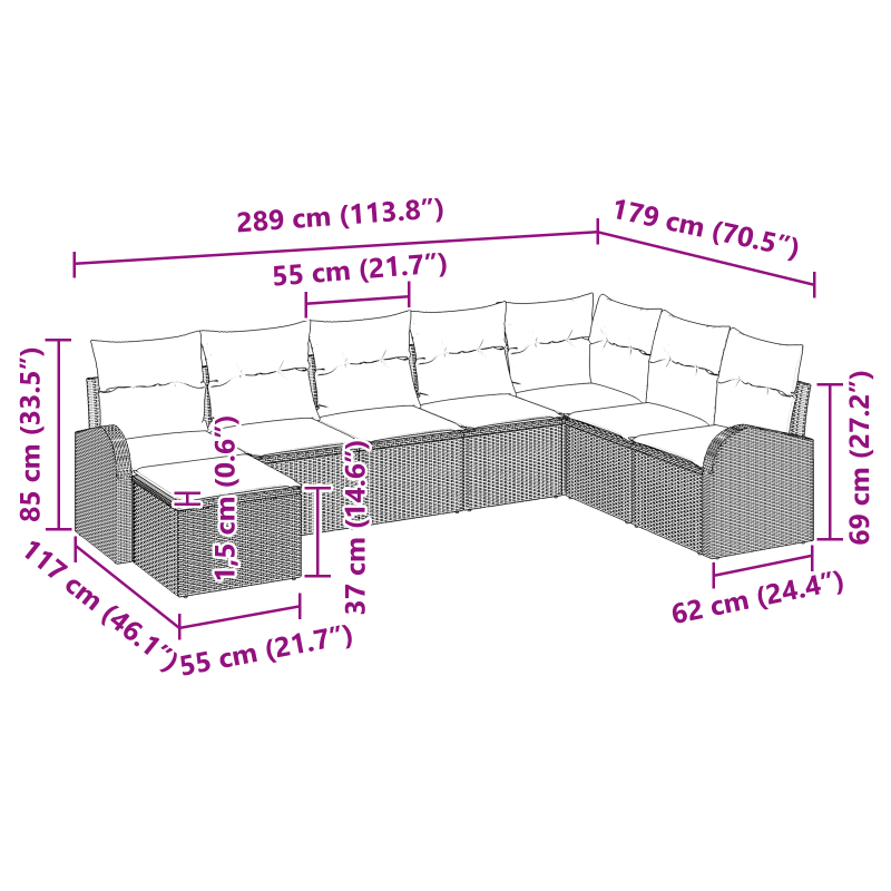 6-teiliges Garten-Sofa-Set mit Kissen Braun Poly Rattan