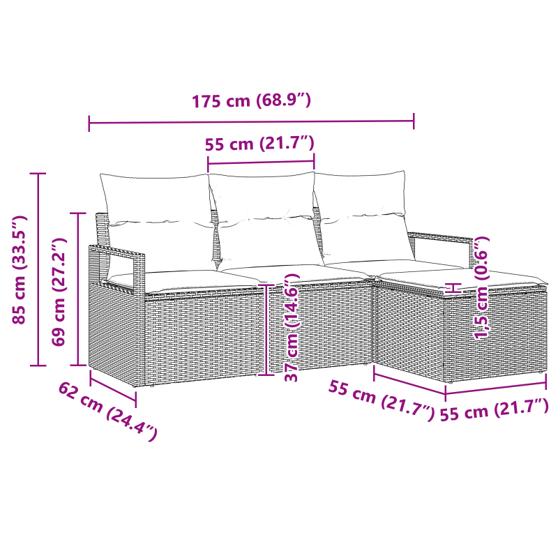 7 teiliges Garten-Sofa-Set mit Kissen Beige Poly Rattan Akazie