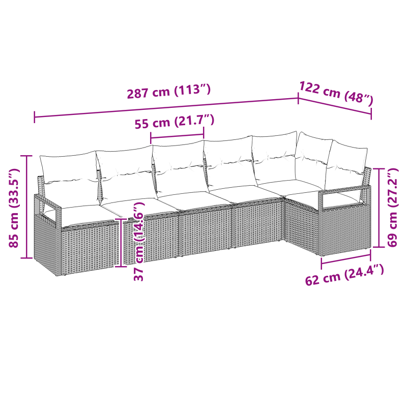 6-teiliges Garten-Sofa-Set mit Kissen Beige Poly-Rattan