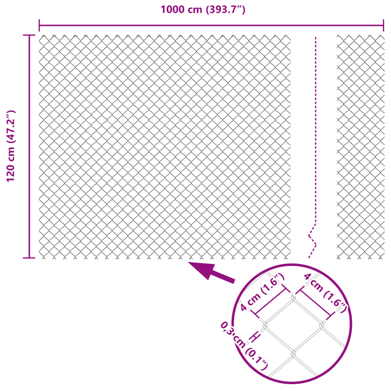 Kettenzaun mit 7 Flanschpfosten 1,2x10 m Verzinkter Stahl