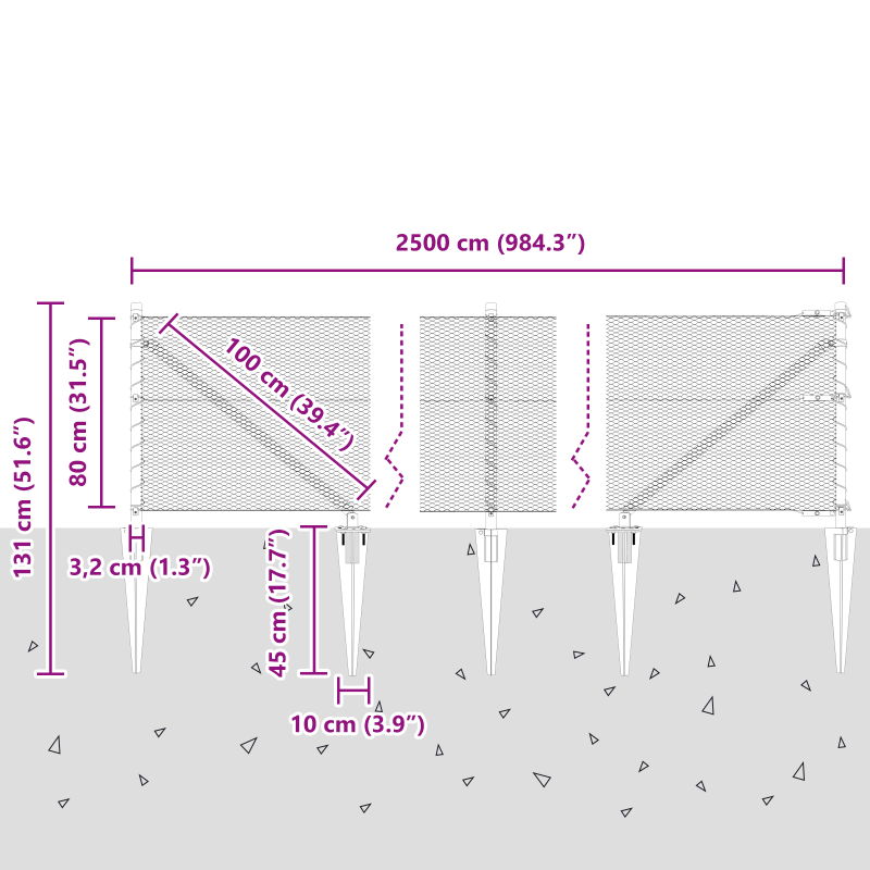 Sechseckzaun Grau 0,8x25 m Stahl