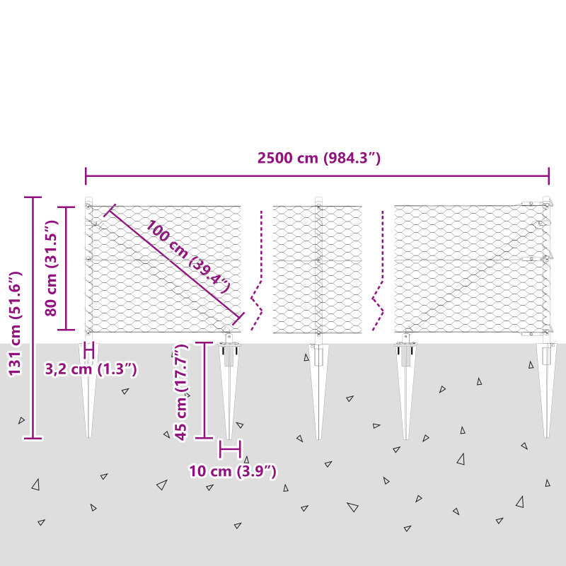 Sechseckzaun Grau 0.8x25 m Stahl