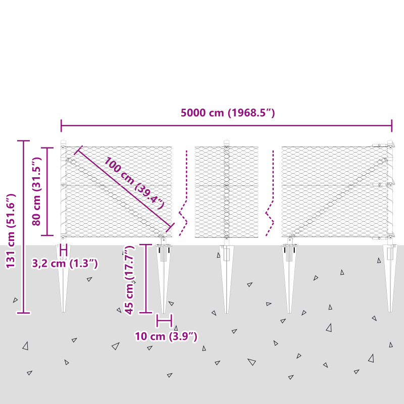 Hexagonzaun Grau 0,8x50 m Stahl