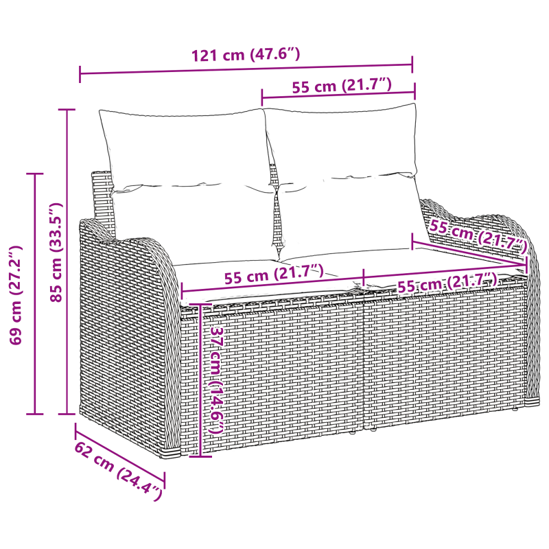 4-teiliges Garten-Sofa-Set mit Kissen Beige Poly Rattan