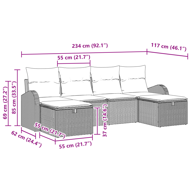 8-teiliger Garten Sofa Set mit Kissen Braun Poly Rattan