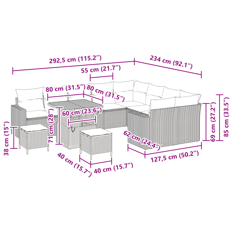 6-teiliges Garten-Sofaset mit Kissen Beige Poly Rattan Akazie