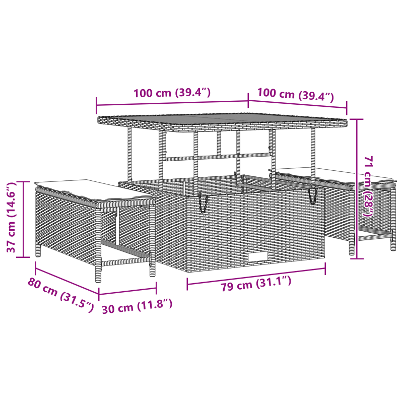 8-teiliges Garten-Sofaset mit Kissen Schwarz Poly-Rattan Akazie