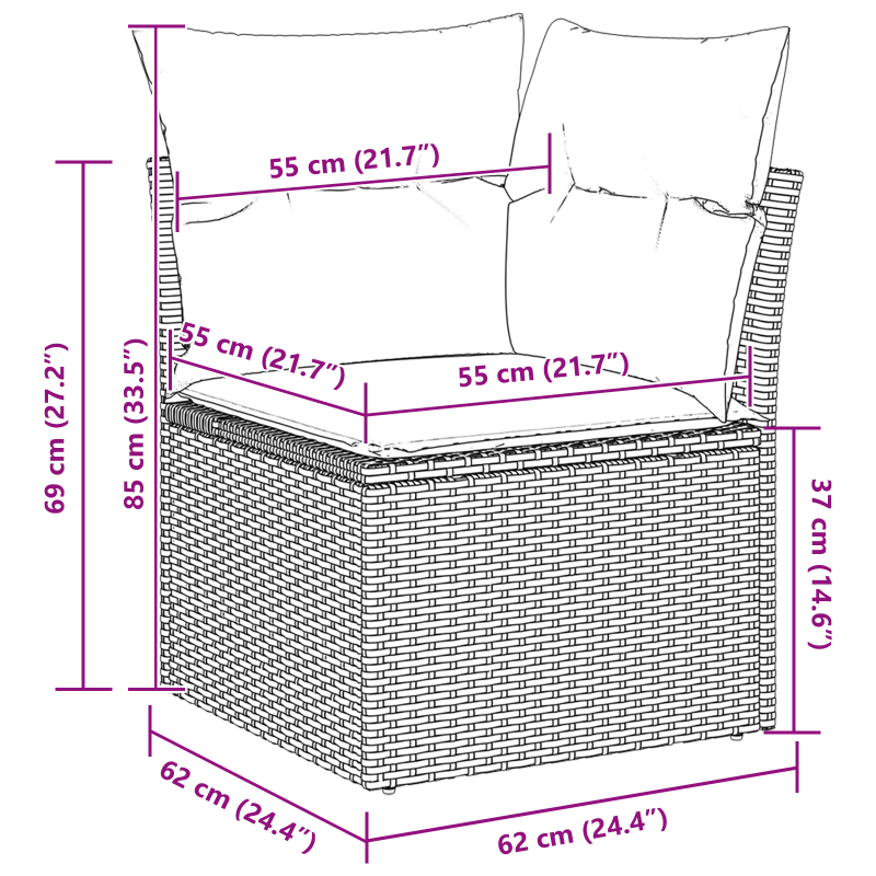 8-teiliges Garten-Sofaset mit Kissen Schwarz Poly Rattan Akazie