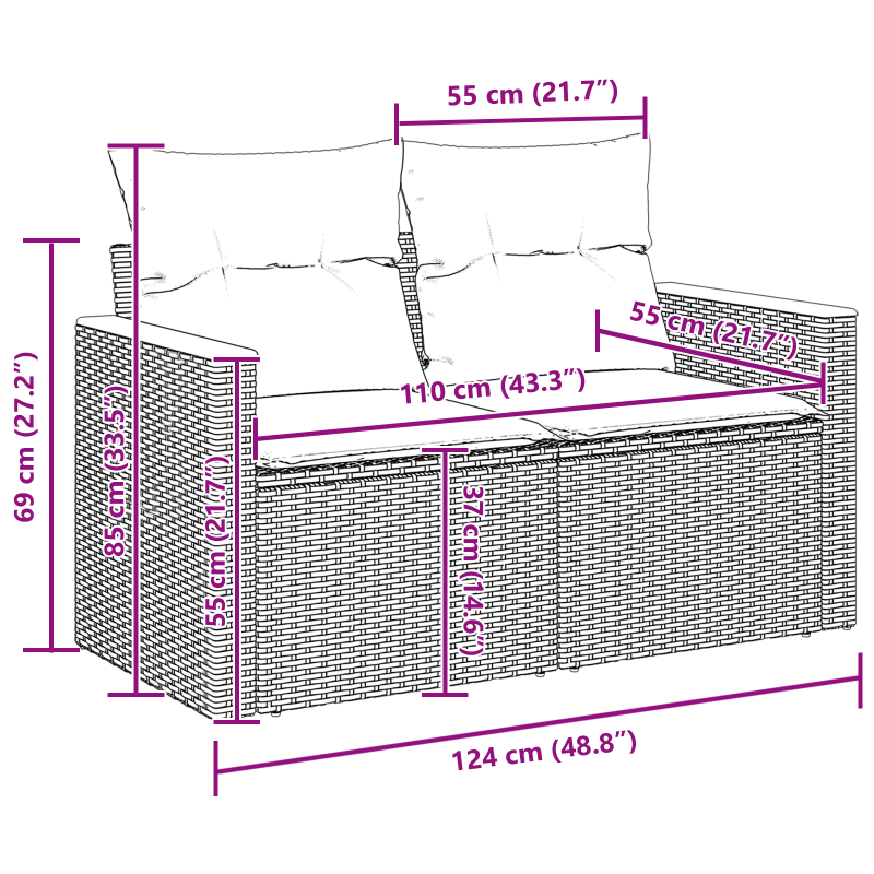 13-teiliges Garten Sofa Set mit Kissen Schwarz Poly Rattan Akazie