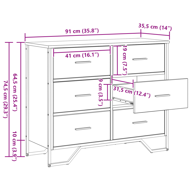 Kommode Altholz 91x35.5x74.5 cm Holzwerkstoff