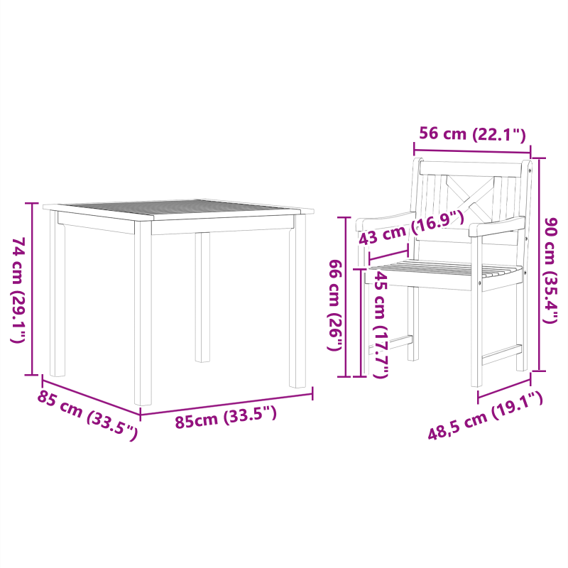 5-teiliges Garten Esstischset aus massivem Akazienholz