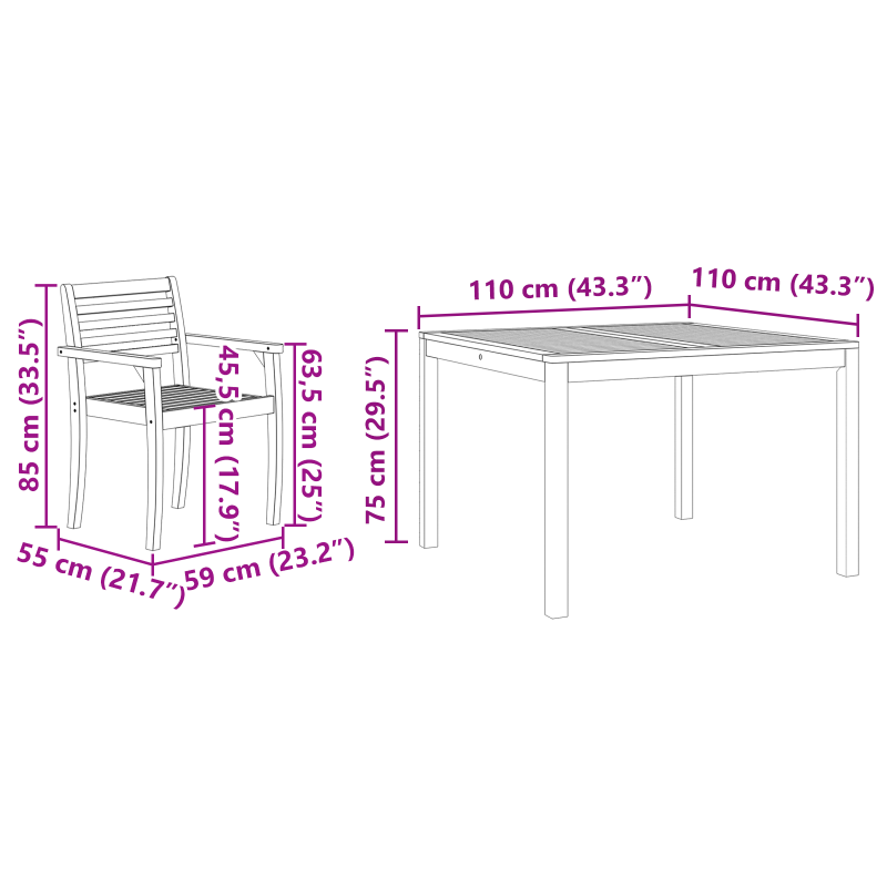 3-teiliges Garten-Esszimmer Set aus massivem Akazienholz