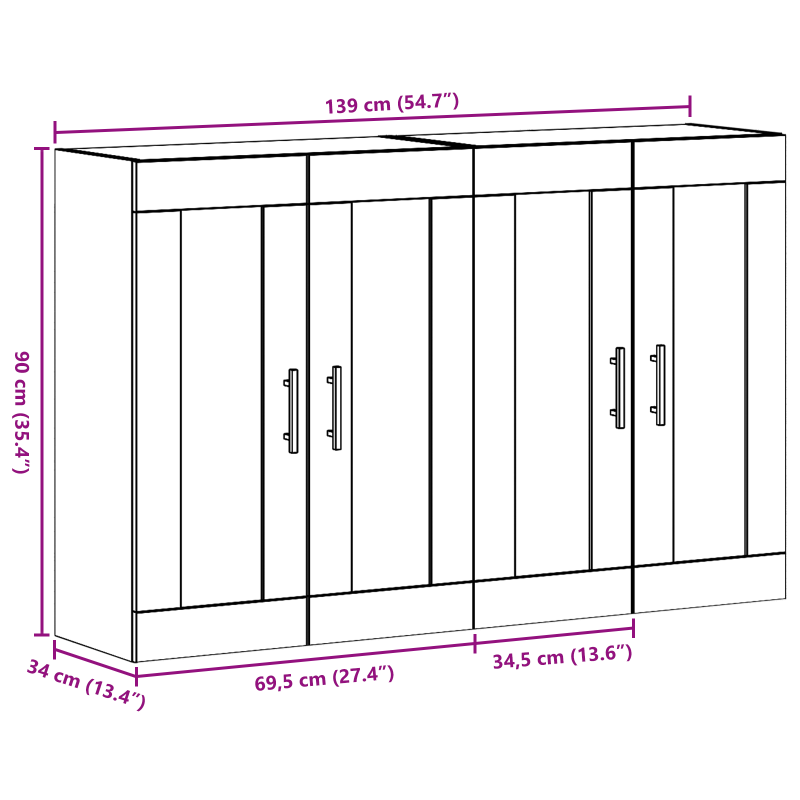Wandmontierte Schränke 2 Stück Altholz 69.5x34x90 cm Massivholz