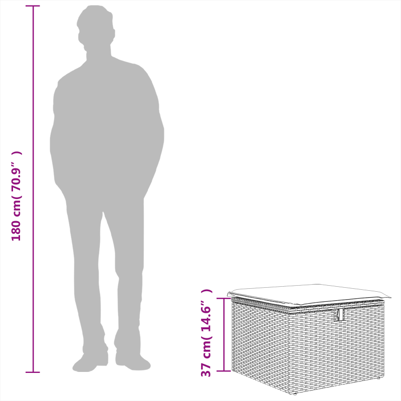 Gartenhocker mit Kissen Braun 55x55x37 cm Poly Rattan