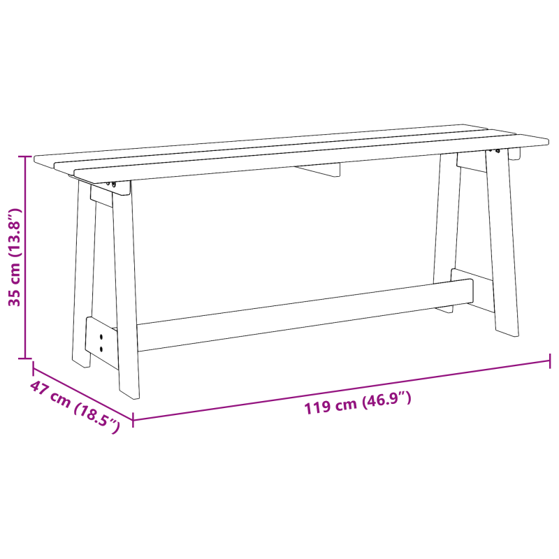Gartenbank 119x35x47 cm Massivholz Kiefer