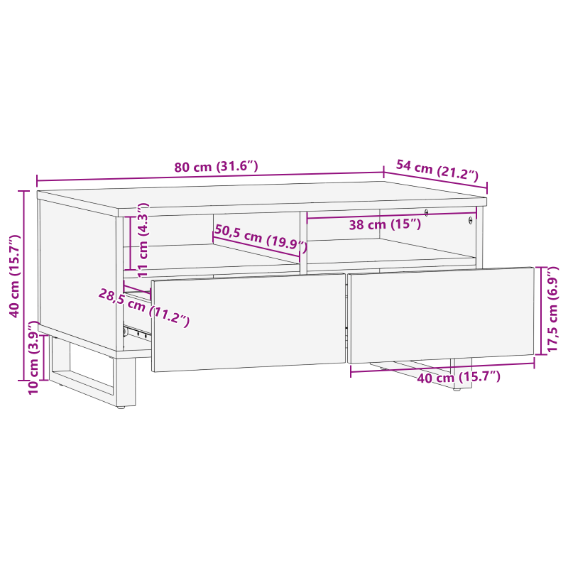 Couchtisch 80x54x40 cm aus massivem Mangoholz