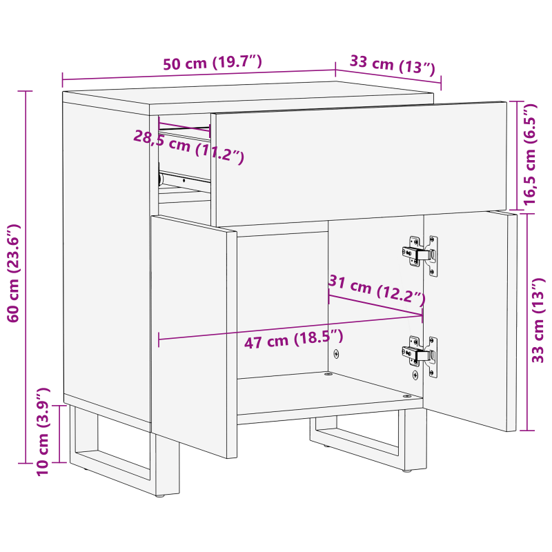 Nachttisch 50x33x60 cm Massivholz Mango