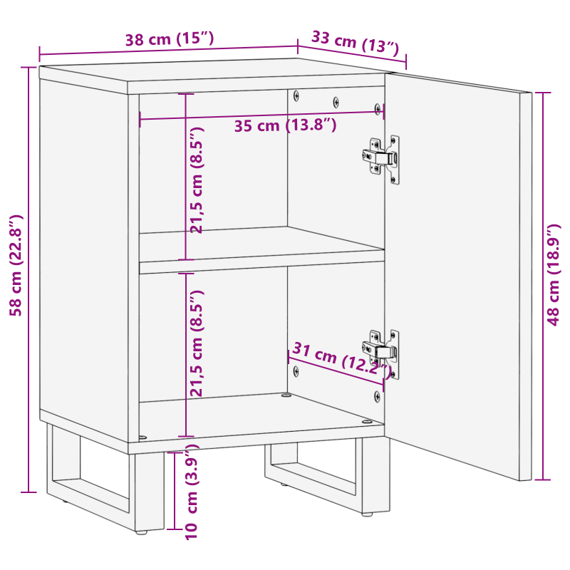 Badezimmerschrank 38x33.5x58 cm Massivholz Mango