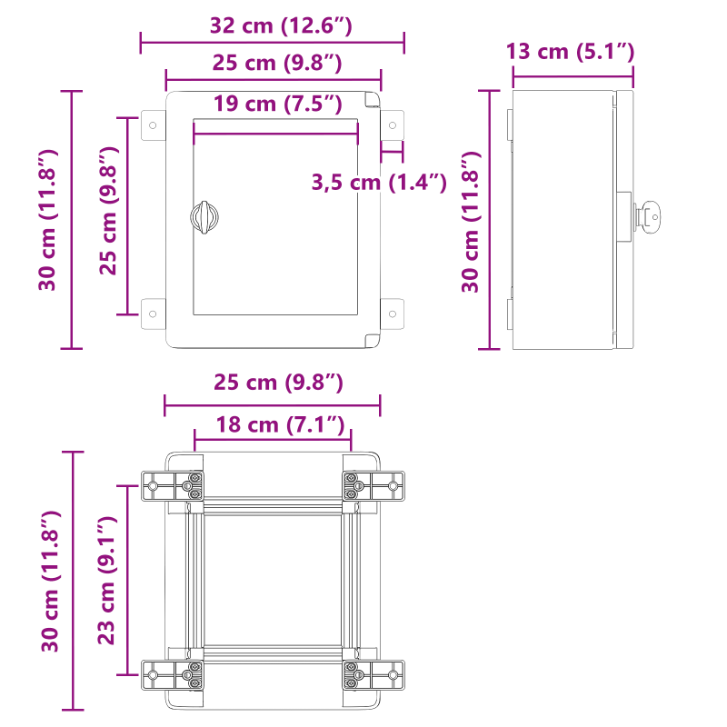 Kontrollschrank IP65 Wasserdicht Grau 25x13x30 cm ABS Kunststoff