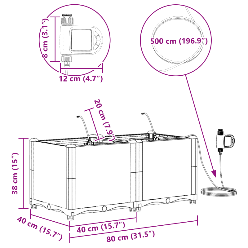 Gartenpflanzkästen mit Bewässerungssystem 2 Stück Braun