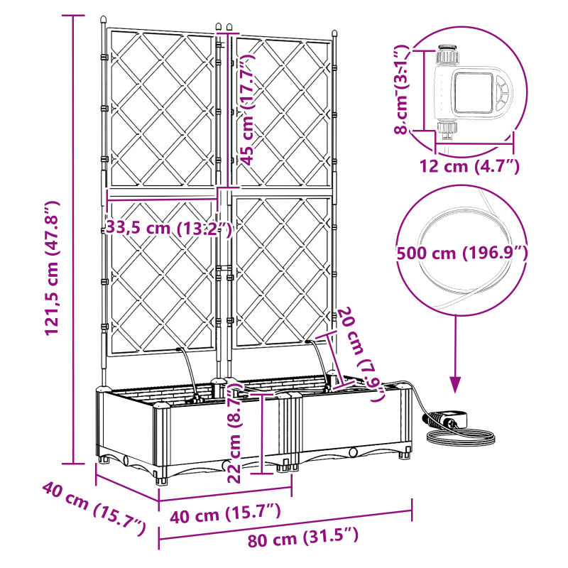 Gartenpflanzkästen mit Bewässerungssystem 2 Stück Braun