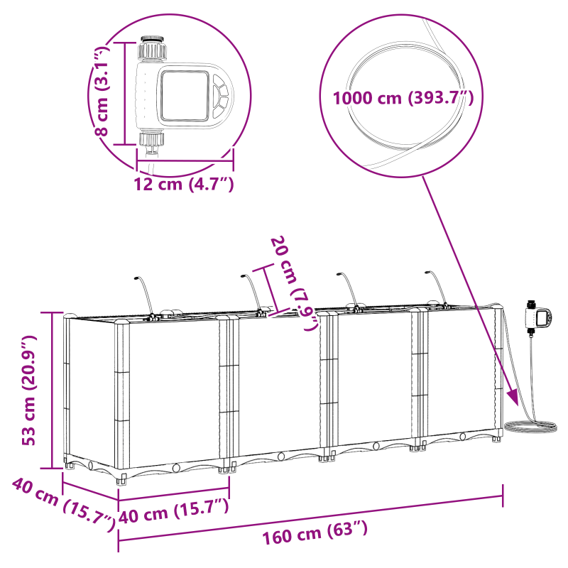 Gartenpflanzer mit Bewässerungssystem 4 Stück Schwarz