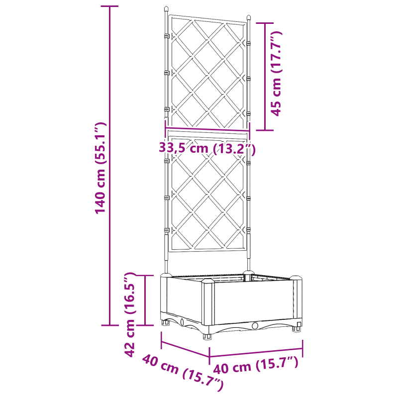 Gartenpflanzer mit Gitter Grau 40x40x125,5 cm