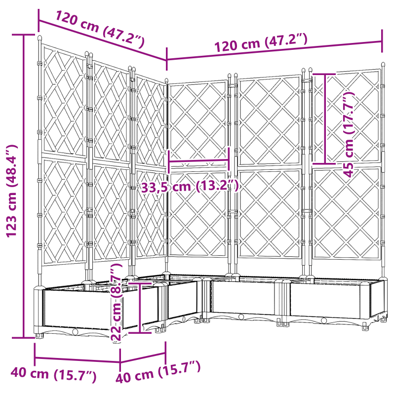 Gartenpflanzer mit Gitter 5 Stk Grau 120x120x125,5 cm