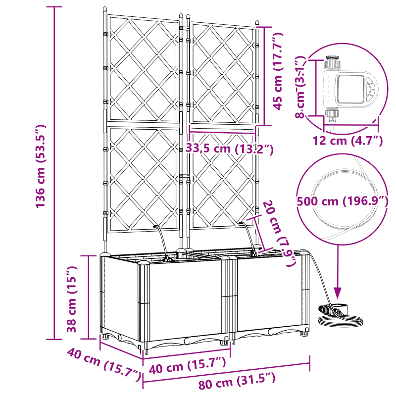 Gartenpflanzer mit Bewässerungssystem 2 Stück Grau