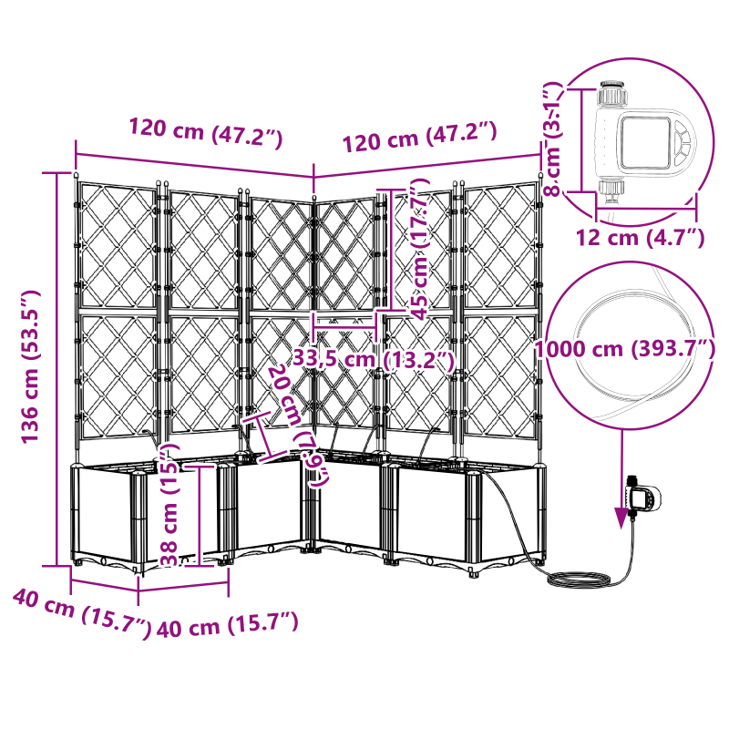 Gartenpflanzer mit Bewässerungssystem 5 Stück Grau