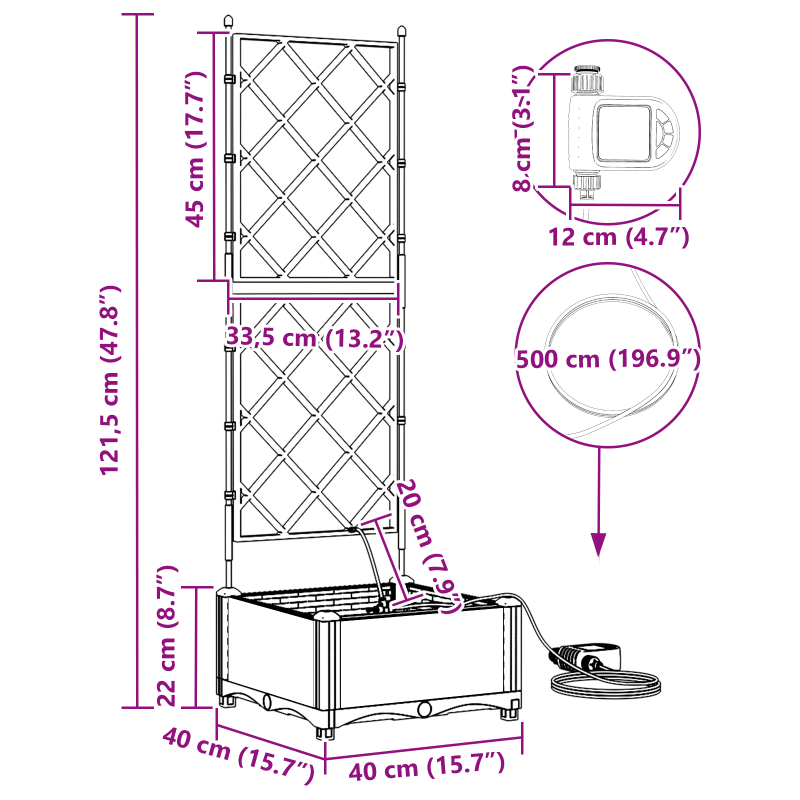 Gartenpflanzkästen mit Bewässerungssystem Hellgrau