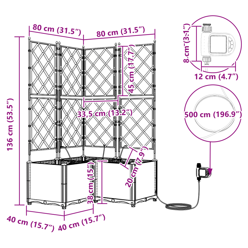 Gartenpflanzenkübel mit Bewässerungssystem 3 Stk Weiß