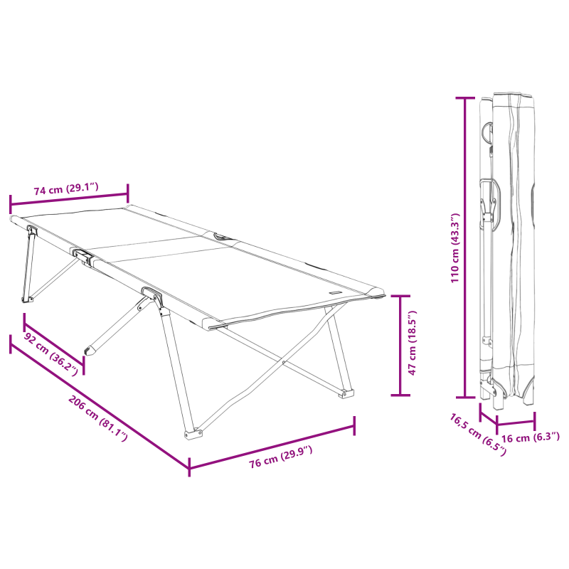 Klappbare Sonnenliege mit Tragetasche Schwarz 600D Oxford-Stoff