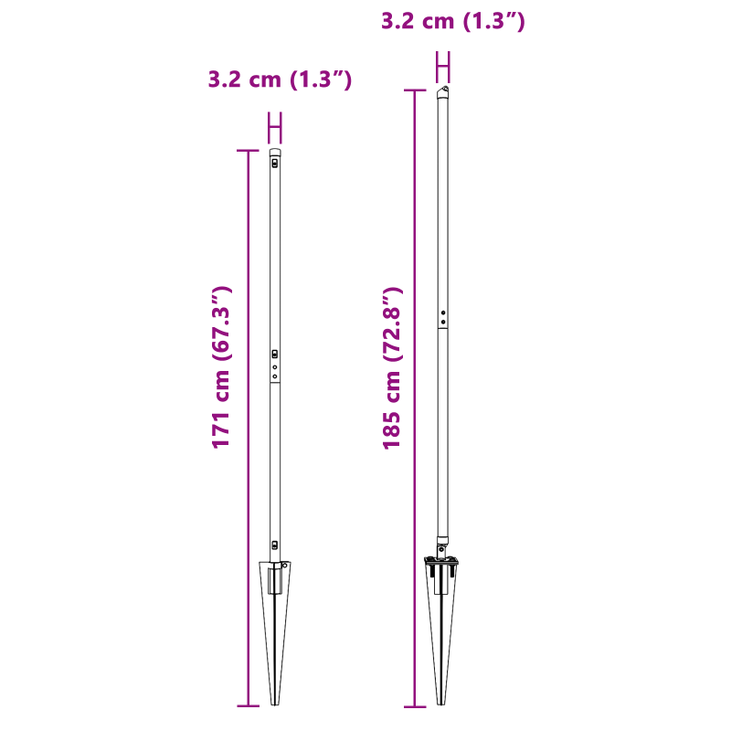 Zaunpfosten mit Spike 7 Stück Ø32 mm 140 cm Verzinkter Stahl