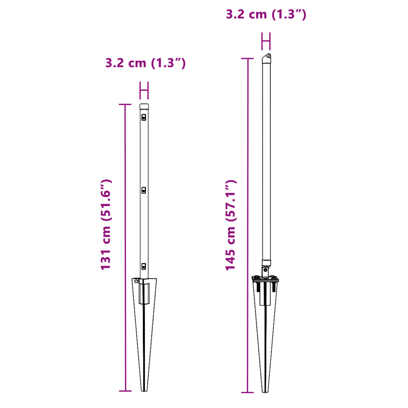 Pfosten mit Spitze 13 Stück Ø32 mm 100 cm Verzinkter Stahl