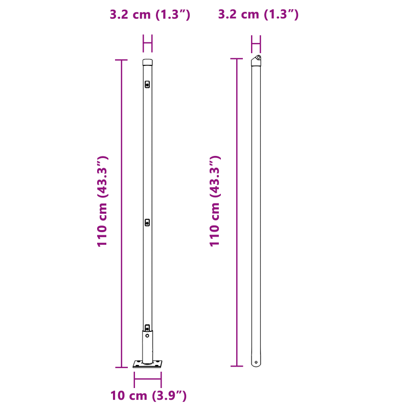 Zaunpfosten mit Bodenplatten 7 Stück Ø32mm 110cm verzinkter Stahl