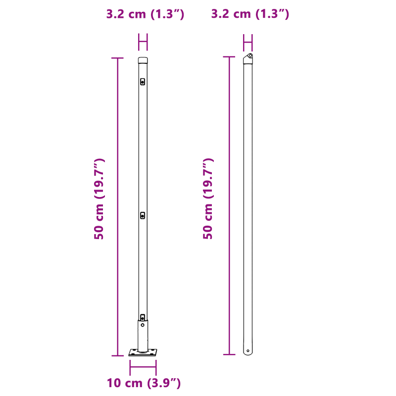 Zaunpfosten mit Bodenplatten 7 Stück Ø32mm 50cm verzinkter Stahl