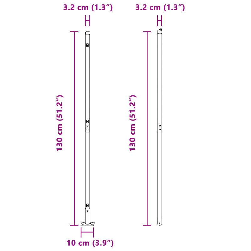 Zaunpfosten mit Bodenplatten 7 Stück Ø32mm 68,5cm verzinkter Stahl
