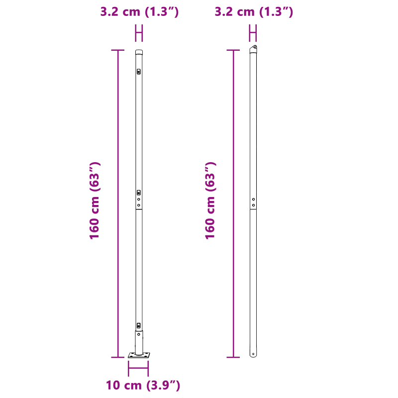 Zaunpfosten mit Fußplatten 13 Stück Ø32mm 83,5cm verzinkter Stahl