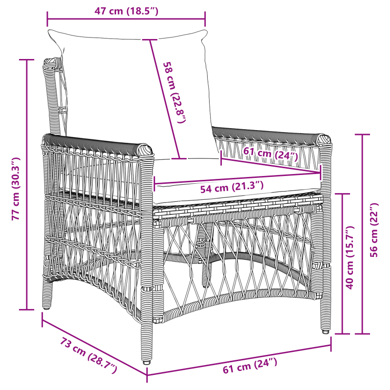 Gartenstuhl mit Kissen Braun 60x70x78 cm Poly Rattan