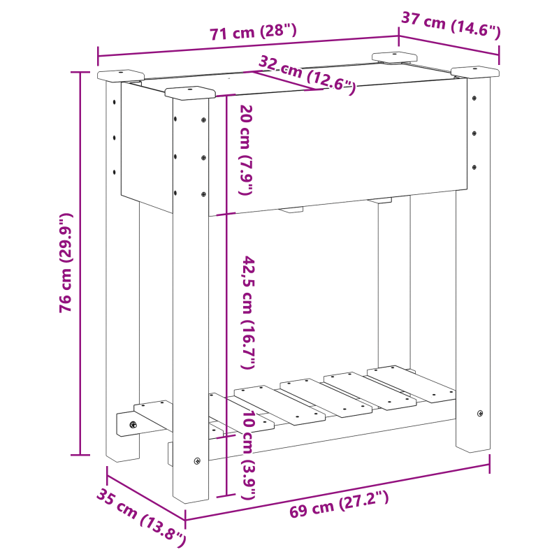 Gartenpflanzer mit Regal 71x37x76 cm aus solidem Kiefernholz