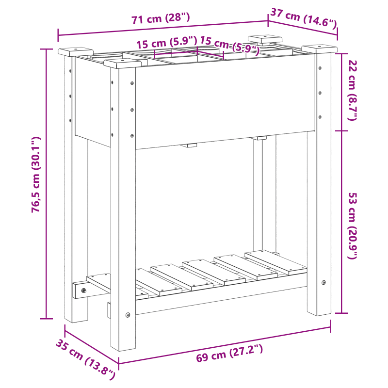 Gartenpflanzer mit Gittern 71x37x76 cm aus massivem Kiefernholz