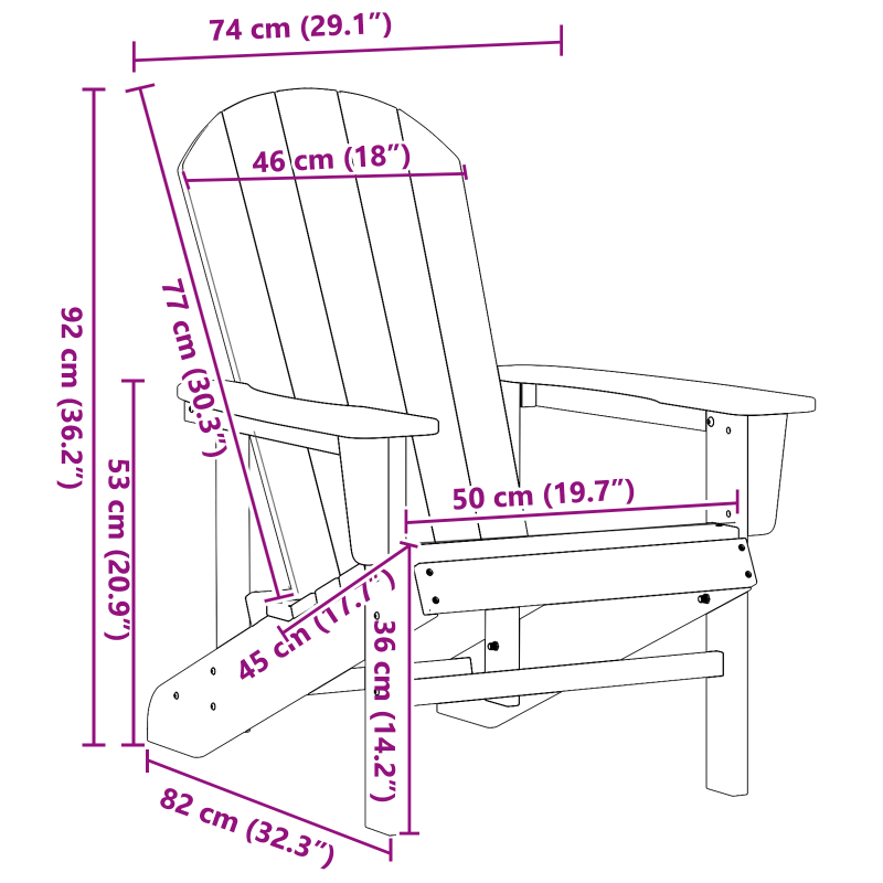 Adirondack-Stuhl Marineblau 74x82x91 cm HDPE